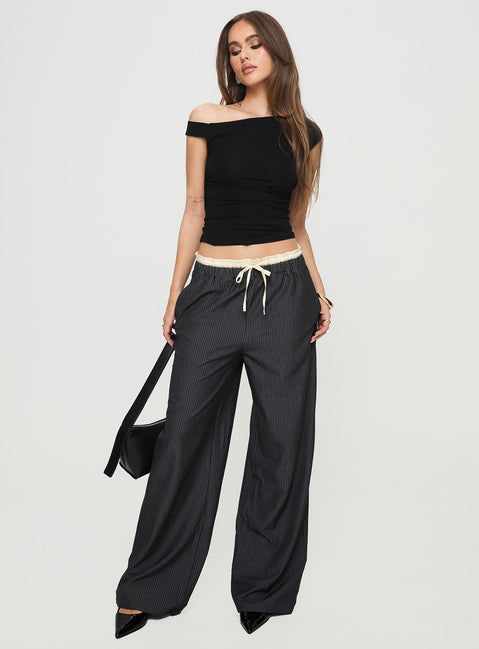 front view of model wearing Princess Polly Seraphic Pants Charcoal Stripe High Rise Pants Pants 