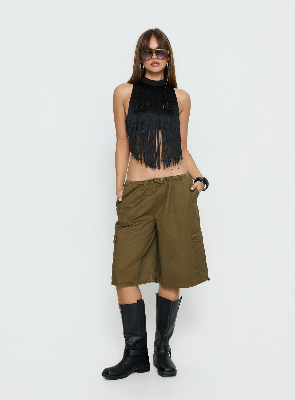 Allyza Baggy Cargo Shorts Olive Petite