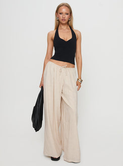 front view of model wearing Princess Polly Beach Comber Linen Pant Beige High Rise Pants Pants 