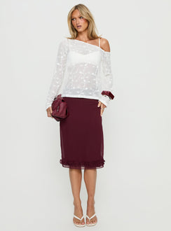   front view of model wearing Princess Polly Rosette Frill Midi Skirt Currant Skirts 