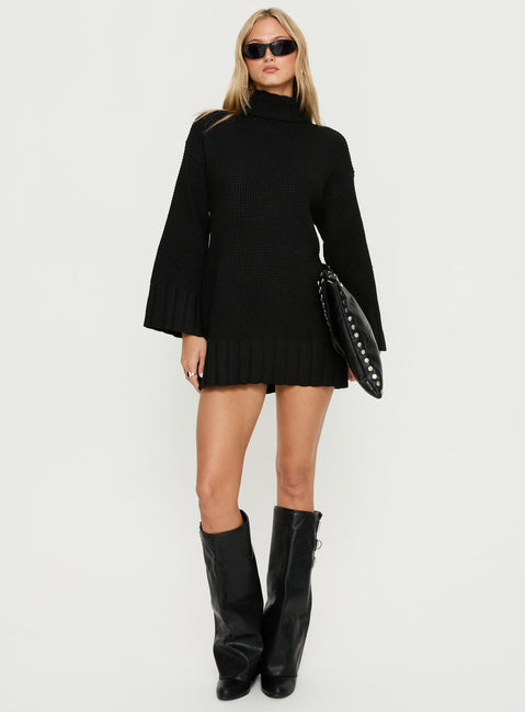 Tarin Long Sleeve Knit Mini Dress Black