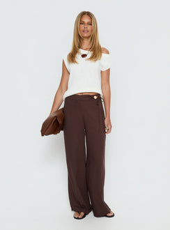 front view of model wearing Princess Polly Pine For You Bead Detail Linen Pant Brown High Rise Pants Pants 