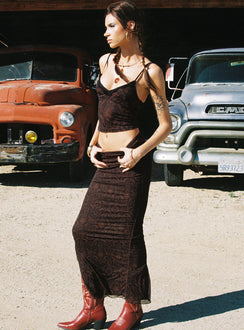   side view of model wearing Princess Polly Hostona Maxi Skirt Mutli Maxi Skirts Skirts 