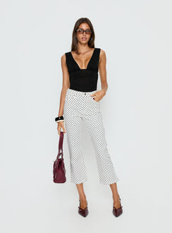 front view of model wearing Princess Polly Cindee High Rise Cropped Jeans White Polka Dot High Rise Jeans Jeans 