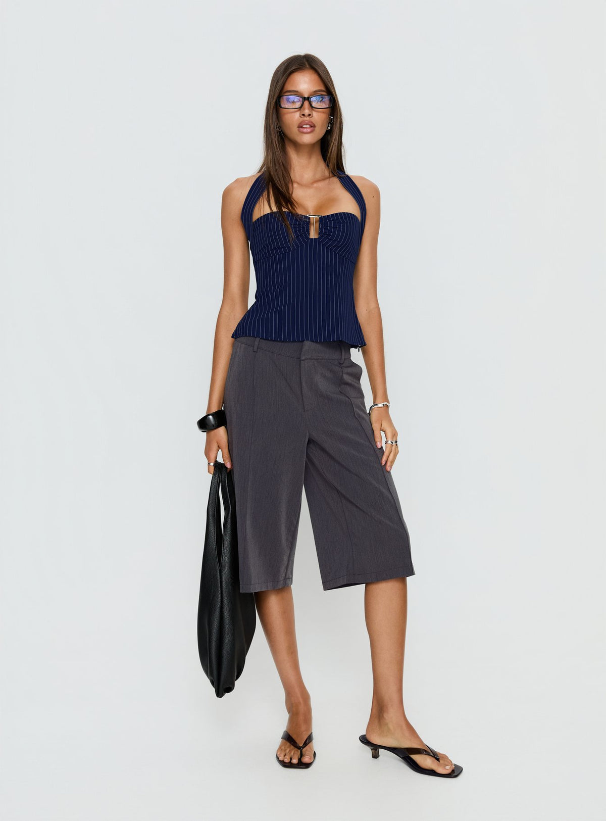 Isabetta Halter Top Navy Pinstripe