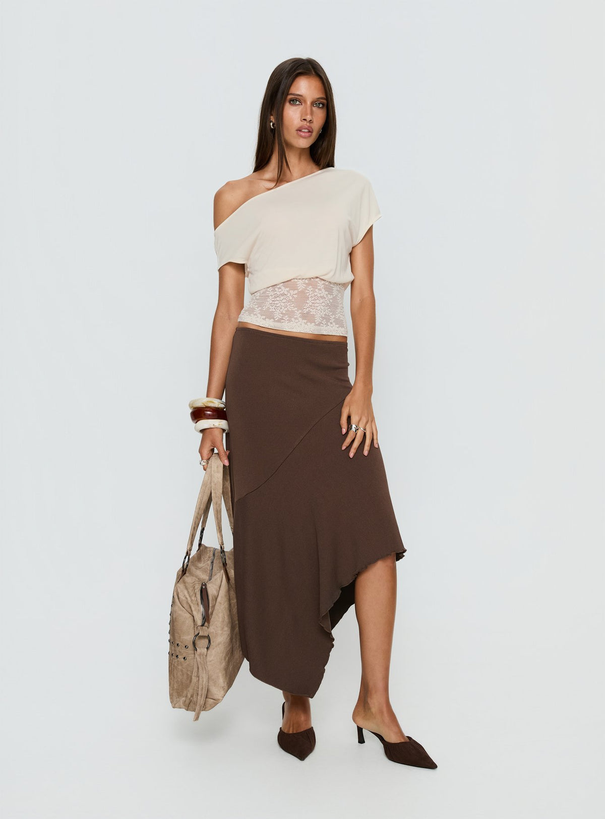 Marienna One Shoulder Lace Top Cream