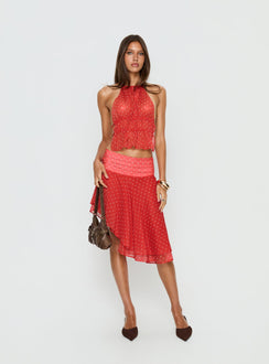   front view of model wearing Princess Polly Legacy Midi Skirt Tomato Polka Skirts 