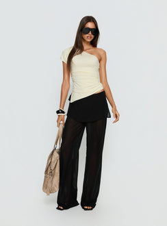 front view of model wearing Princess Polly Jaedon Chiffon Layered Pants Black Mid Rise Pants Pants 