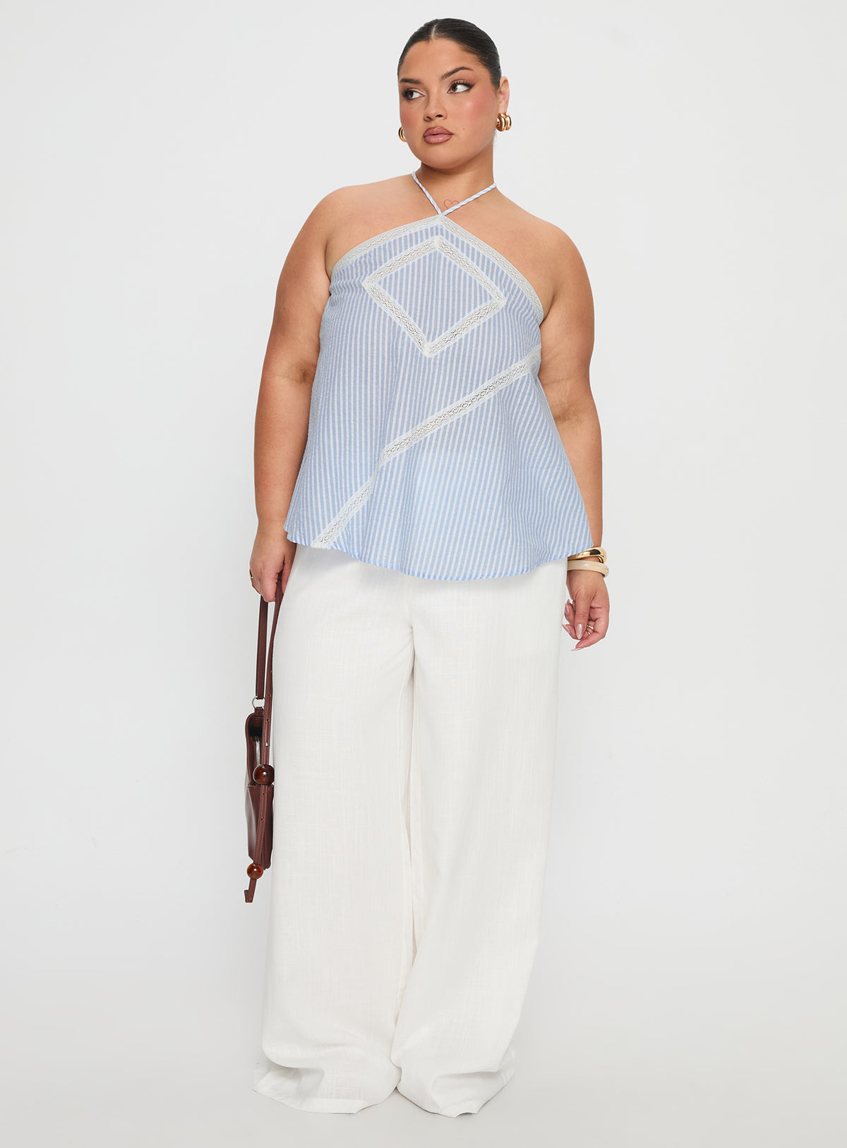 Jezabele Halter Top Blue Stripe Curve