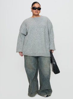 front view of model wearing Princess Polly Ryanna Sweater Grey Curve Longline Jumpers Jumpers 