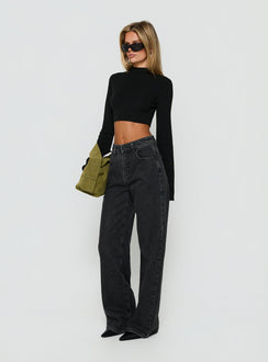 Crafted with Konstanze High Rise Baggy Jeans Washed Black womens-jeans detail view of model wearing Princess Polly