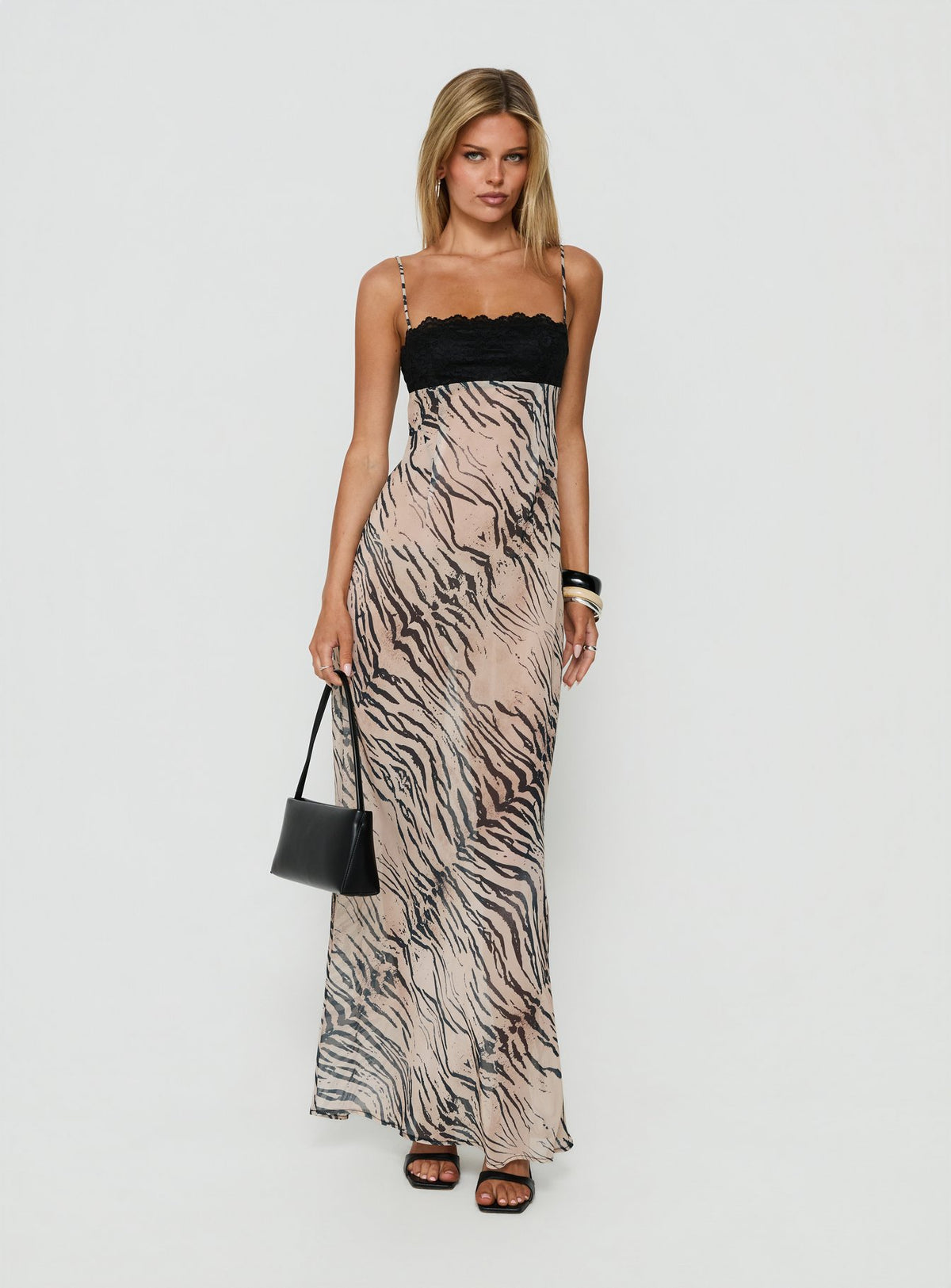Kirstena Chiffon Lace Maxi Dress Animal Splice