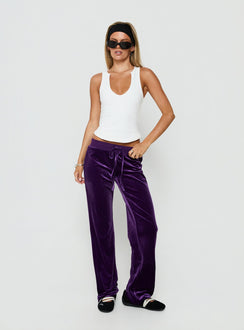 Styled Alba Track Pant Plum in womens-regular-pants featuring mid-rise on-body Princess Polly