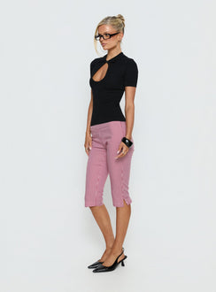Introducing Rossie Capri Pants Red Gingham womens-regular-pants with high-rise side view of model wearing