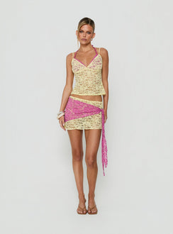 Featuring the Sirna Lace Wrap Contrast Mini Skirt Lime / Pink womens-skirts mini product Princess Polly