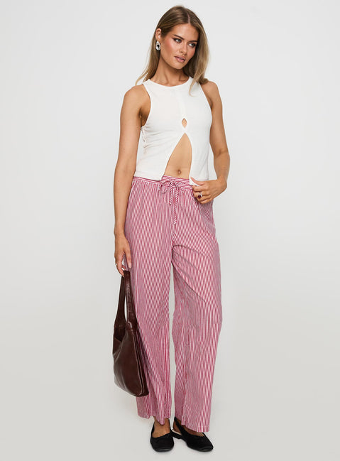 Holiday Tie Front Pants Red/White Stripe Low Rise Pants Pants 