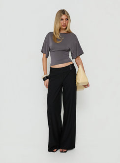 Explore the Cedars Low Rise Pant Black womens-regular-pants with low-rise front view of model wearing