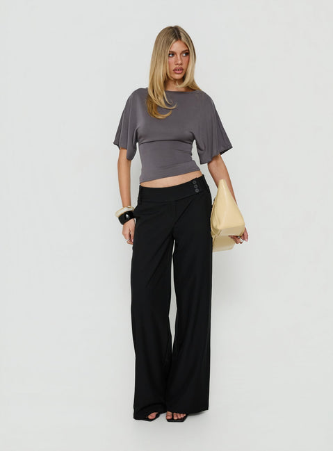 Explore the Cedars Low Rise Pant Black womens-regular-pants with low-rise front view of model wearing