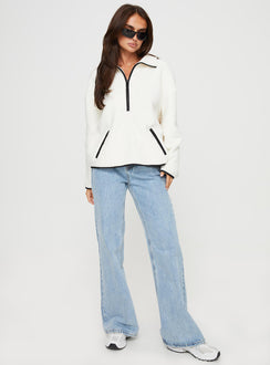 front view of model wearing Princess Polly Samuel Polar Fleece Sweater Cream Jumpers 