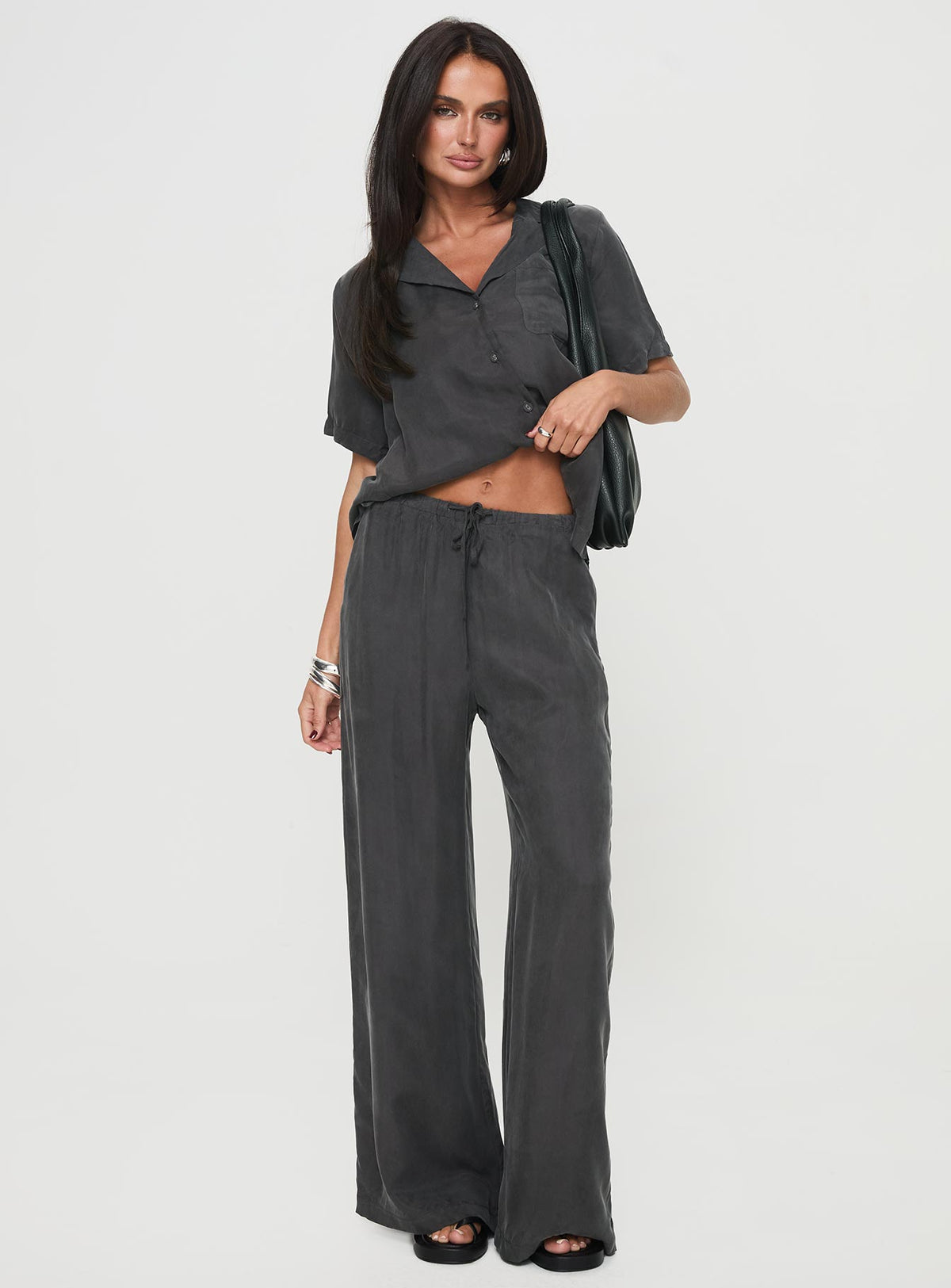 front view of model wearing Princess Polly Mahlab Pants Slate Pants 