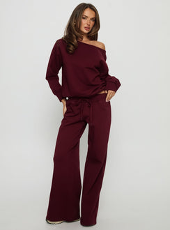 back view of model wearing Princess Polly Dodie Wide Leg Pants Washed Currant Mid Rise Pants Pants 