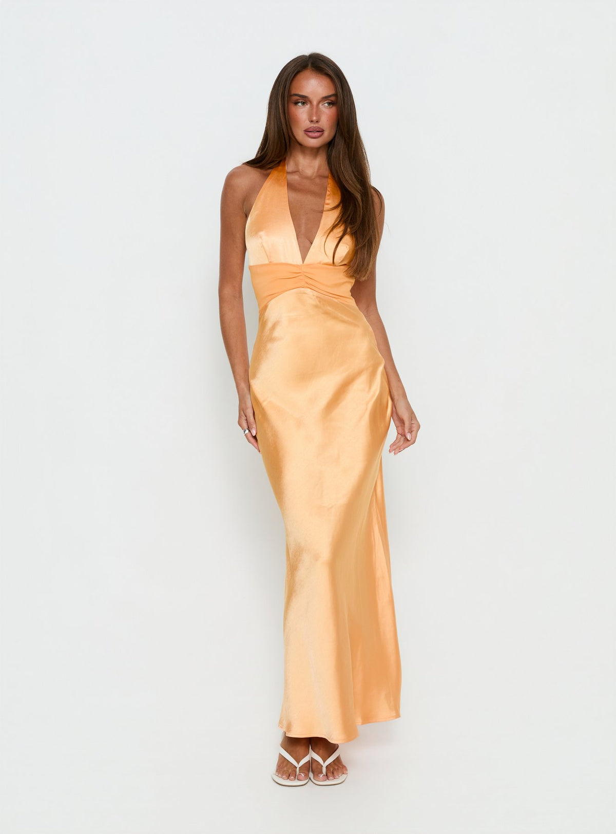 Sazenna Halter Plunge Maxi Dress Orange