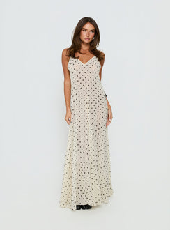 Loulah Sheer Chiffon Maxi Dress Cream Polka Dot