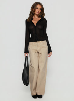 front view of model wearing Princess Polly Lando Low Rise Straight Leg Jeans Tan Mid Rise Jeans Jeans 