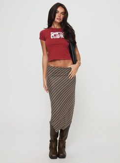   front view of model wearing Princess Polly Harbor Stripe Midi Skirt Multi Midi Skirts Skirts 