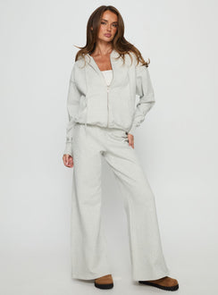 front view of model wearing Princess Polly All Day Oversized Hoodie Grey Marle cropped Jumpers 