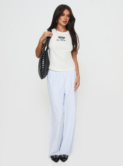 front view of model wearing Princess Polly Tease Me Top Cream Short Sleeves Crew Neck 