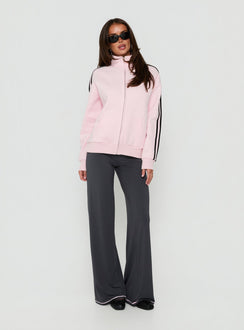 Featuring the Keeran Funnel Neck Fleece Jumper Pink / Black womens jumpers with long length and oversized high-neck design Princess Polly