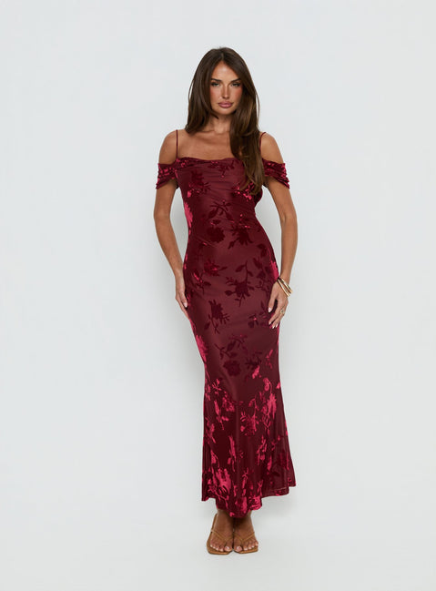 Green Gables Burnout Maxi Dress Burgundy
