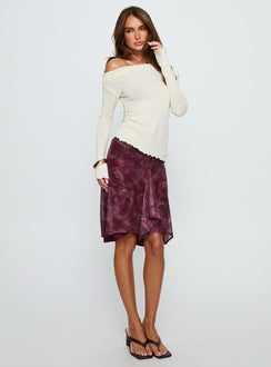   side view of model wearing Princess Polly Esmeray Midi Skirt Mesh Tonal Paisley Plum Skirts 