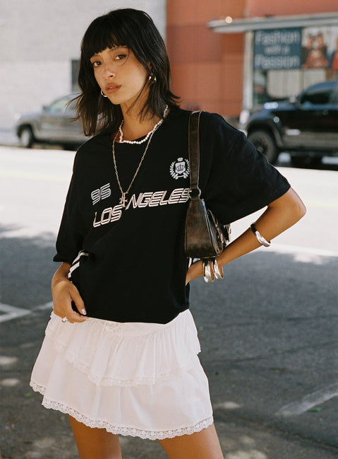   front view of model wearing Princess Polly Capshaw Mini Skirt White Mini Skirts Skirts 