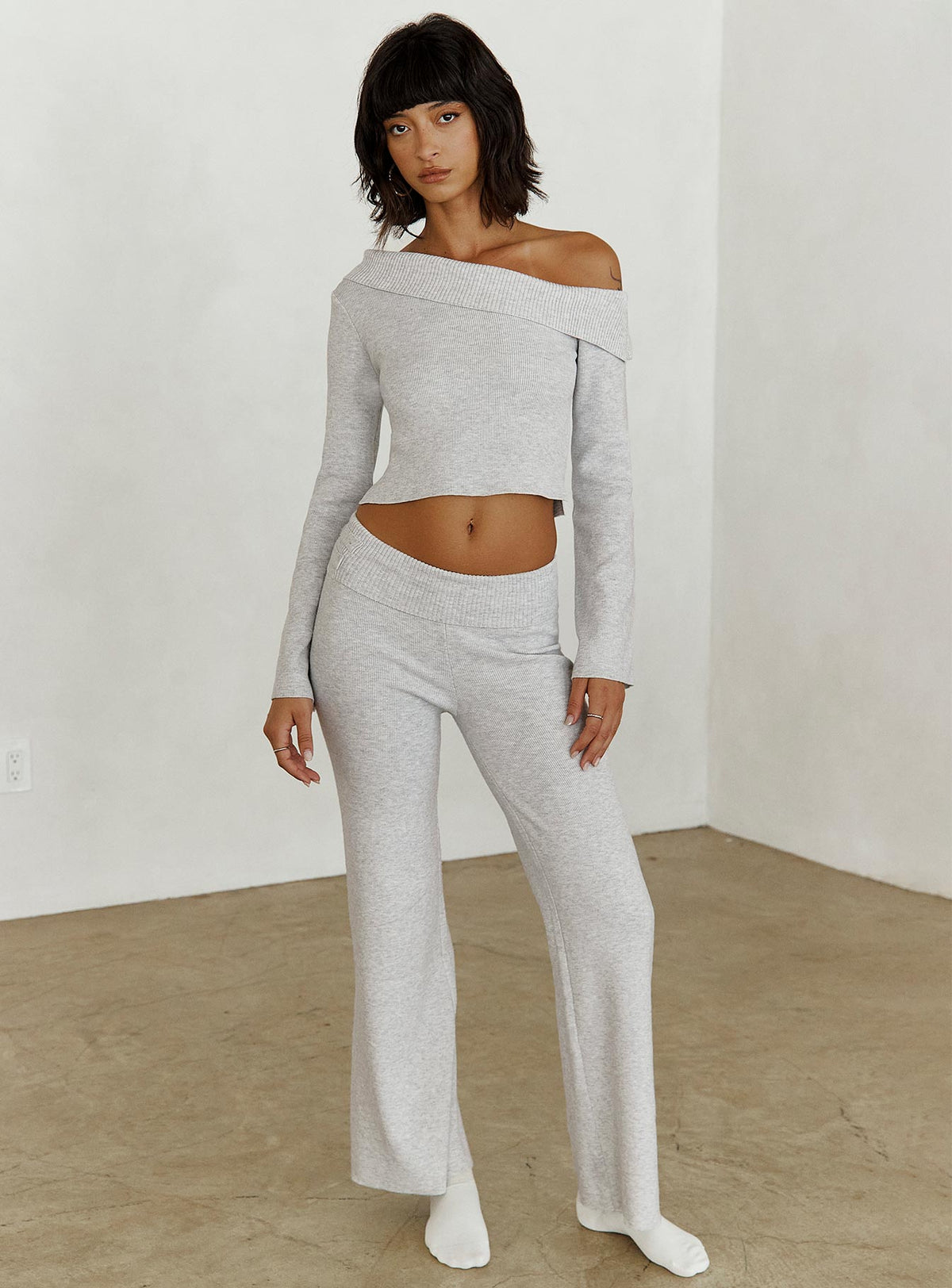Try Me Knit Pants Grey Low Rise Pants Pants 