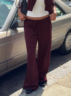 front view of model wearing Princess Polly All Day Straight Leg Sweatpants Wine Pants 