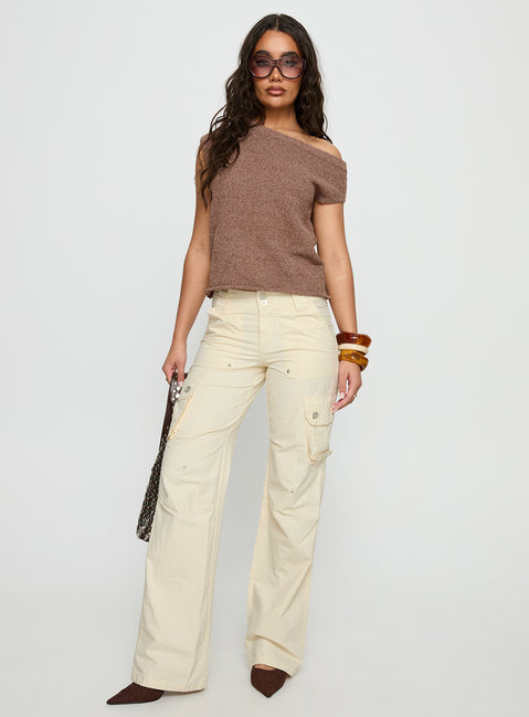 front view of model wearing Princess Polly Remmi Cargo Pants Cream Mid Rise Pants Pants 
