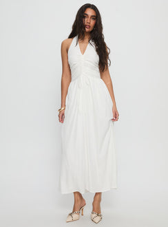 Jozefine Halter Ruched Maxi Dress White