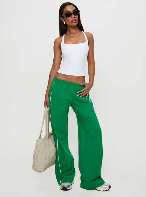 front view of model wearing Princess Polly Field Day Track Pants Green High Rise Pants Pants 