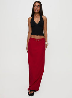   front view of model wearing Princess Polly Devoted Maxi Skirt Red Maxi Skirts Skirts 
