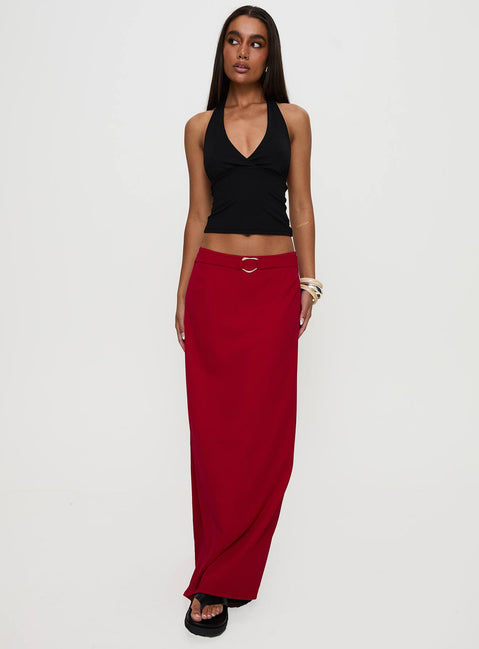   front view of model wearing Princess Polly Devoted Maxi Skirt Red Maxi Skirts Skirts 