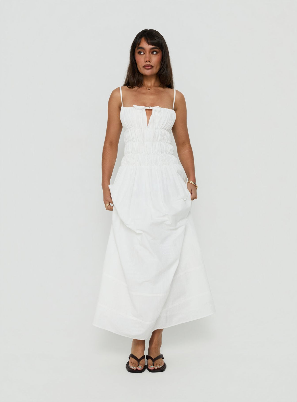 Loralei Shirred Maxi Dress White