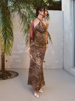   front view of model wearing Princess Polly Eleganza Maxi Skirt Leopard Petite Maxi Skirts Skirts 