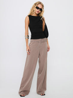 front view of model wearing Princess Polly Rinah Belted Pants Brown High Rise Pants Pants 