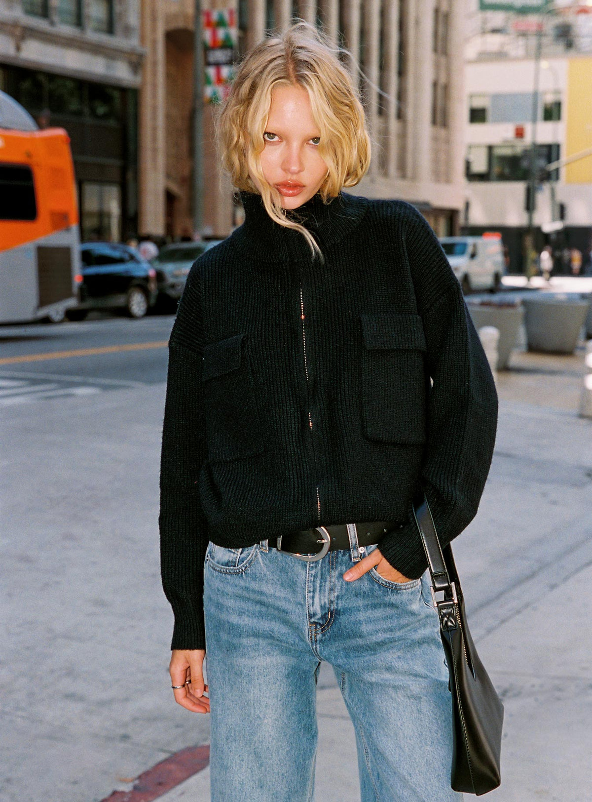 Too Busy Zip Up Sweater Black Cropped Jumpers Jumpers 