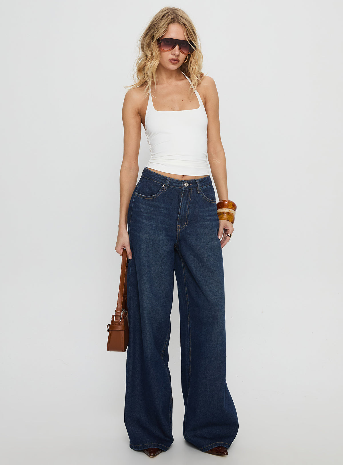 Naylor Mid Rise Wide Leg Jeans Mid Blue Denim Tall