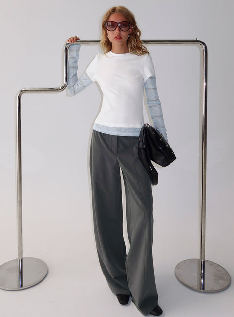 Caisey Layered Long Sleeve Top White / Blue Stripe