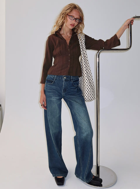 Taelynn 3/4 Sleeve Button Up Shirt Chocolate