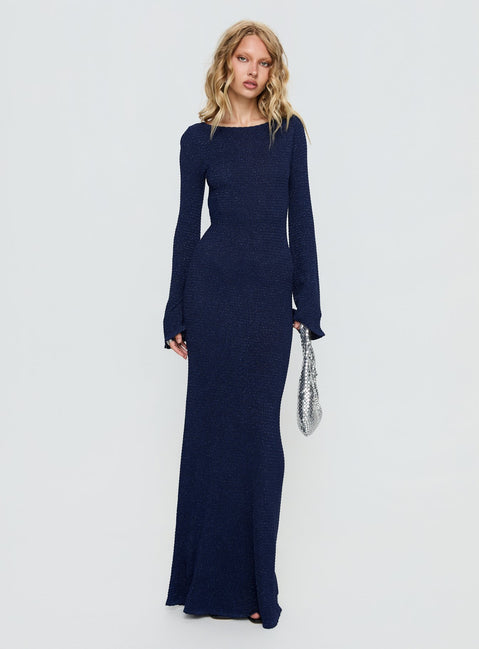 Rhapsody Long Sleeve Knit Maxi Dress Navy